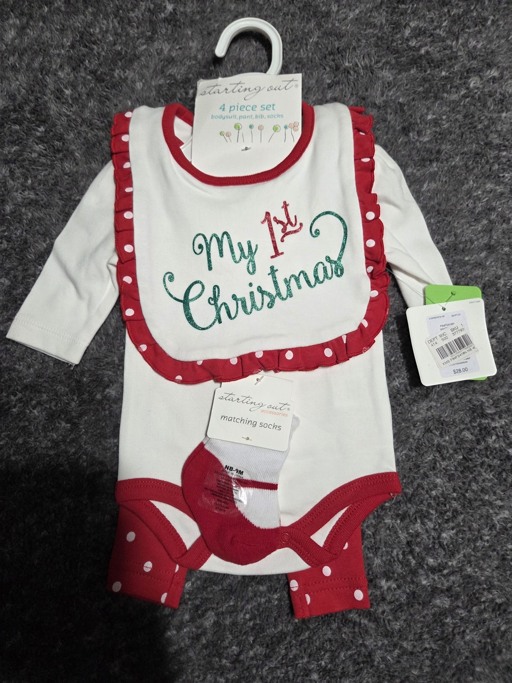 Starting Out White and Red "My 1st Christmas" 4-Piece Baby Matching Set